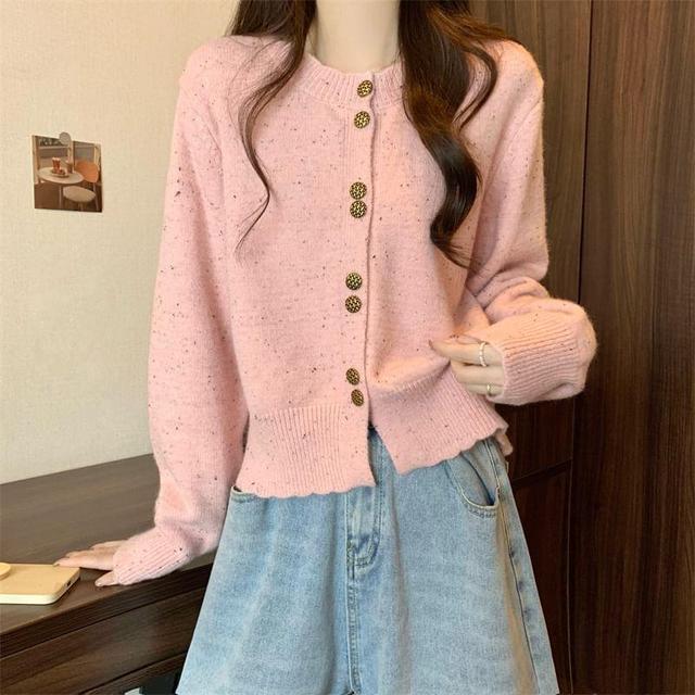 Round Neck Melange Cardigan Product Image