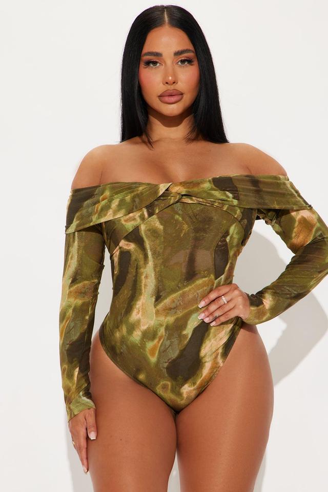 Giana Off Shoulder Bodysuit - Green/combo Product Image