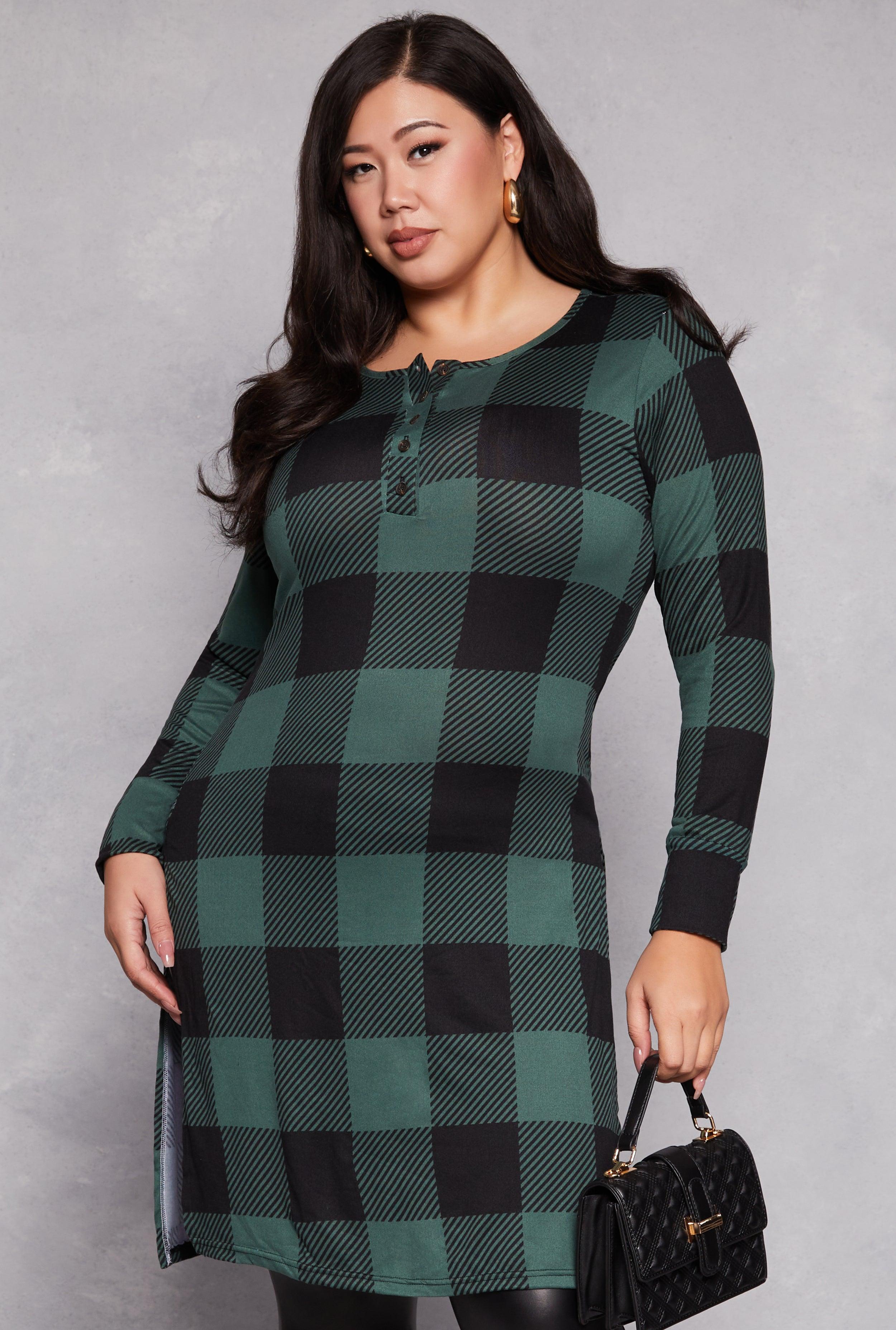 Womens Plus Size Buffalo Plaid Henley Tunic Top product image