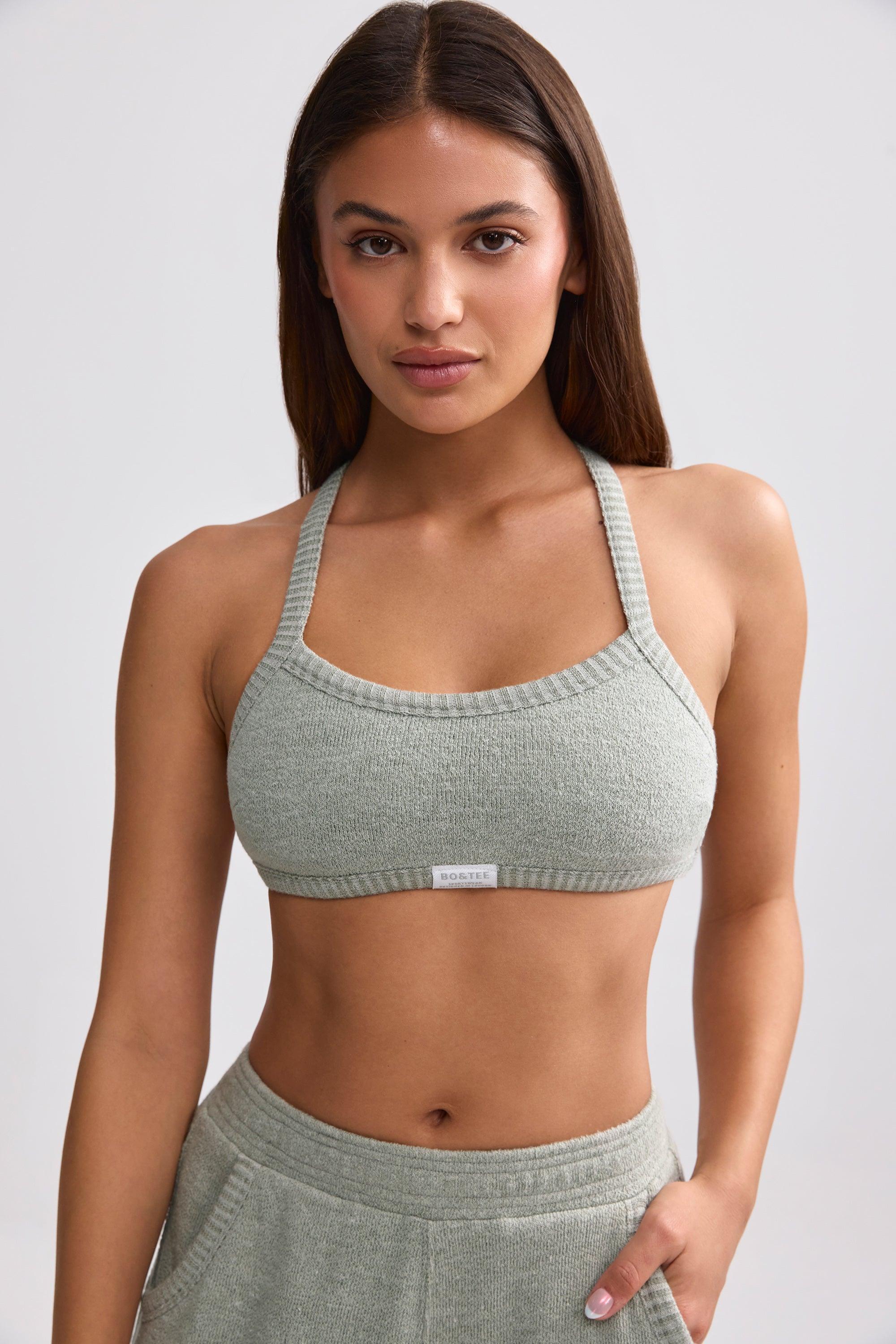 Terry Towelling Scoop-Neck Bralette in Sage Grey Product Image