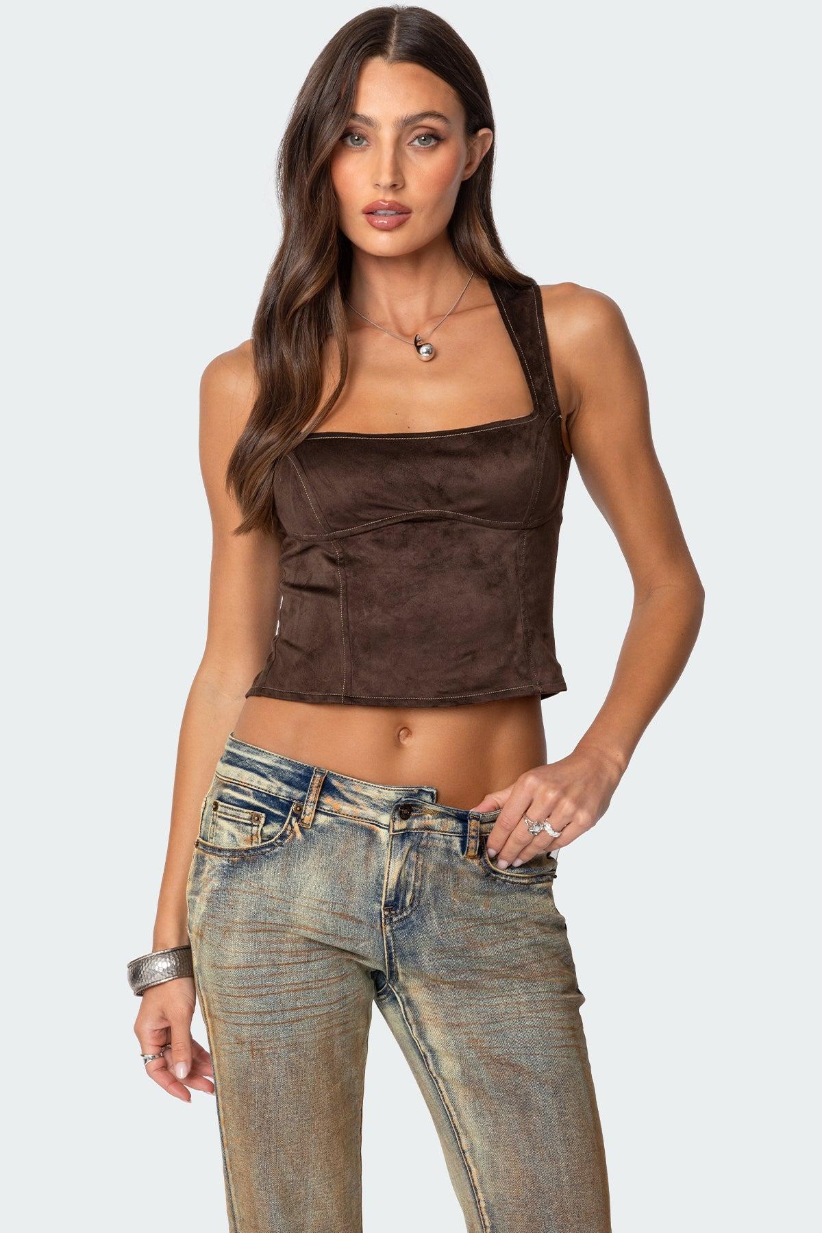 Tie Back Faux Suede Bustier Top Product Image