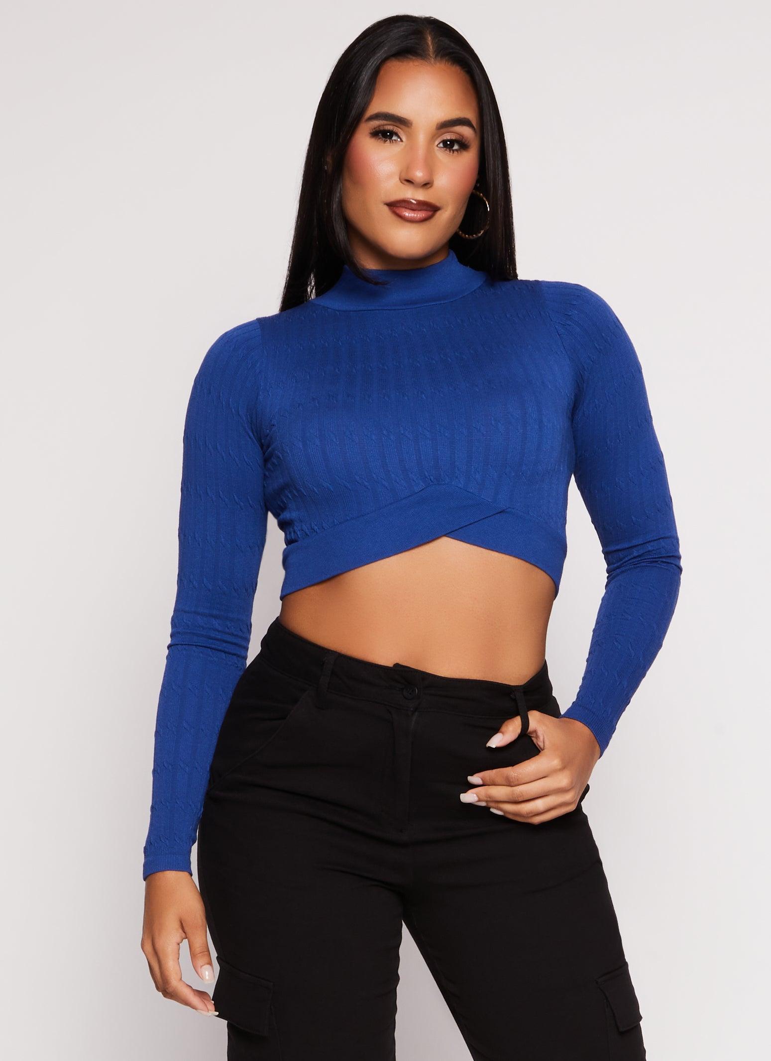 Womens Seamless Cable Knit Mock Neck Crop Top Product Image