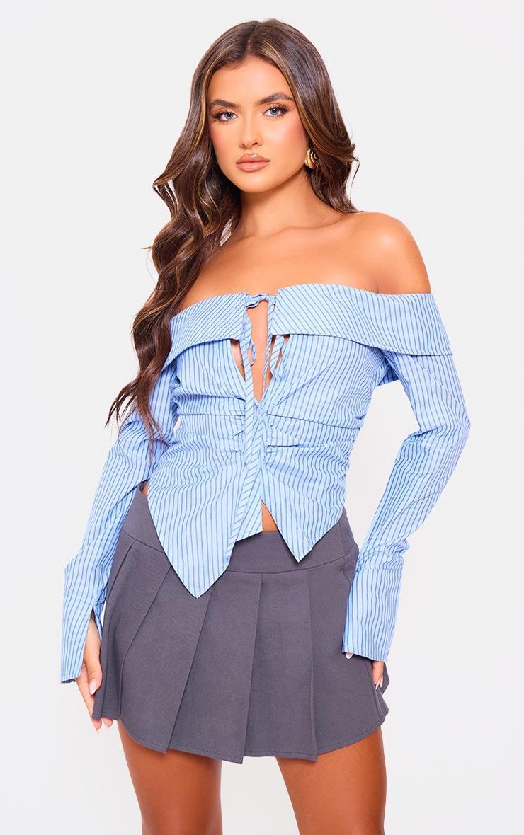 Blue Bardot Striped Fitted Shirt Style Top product image