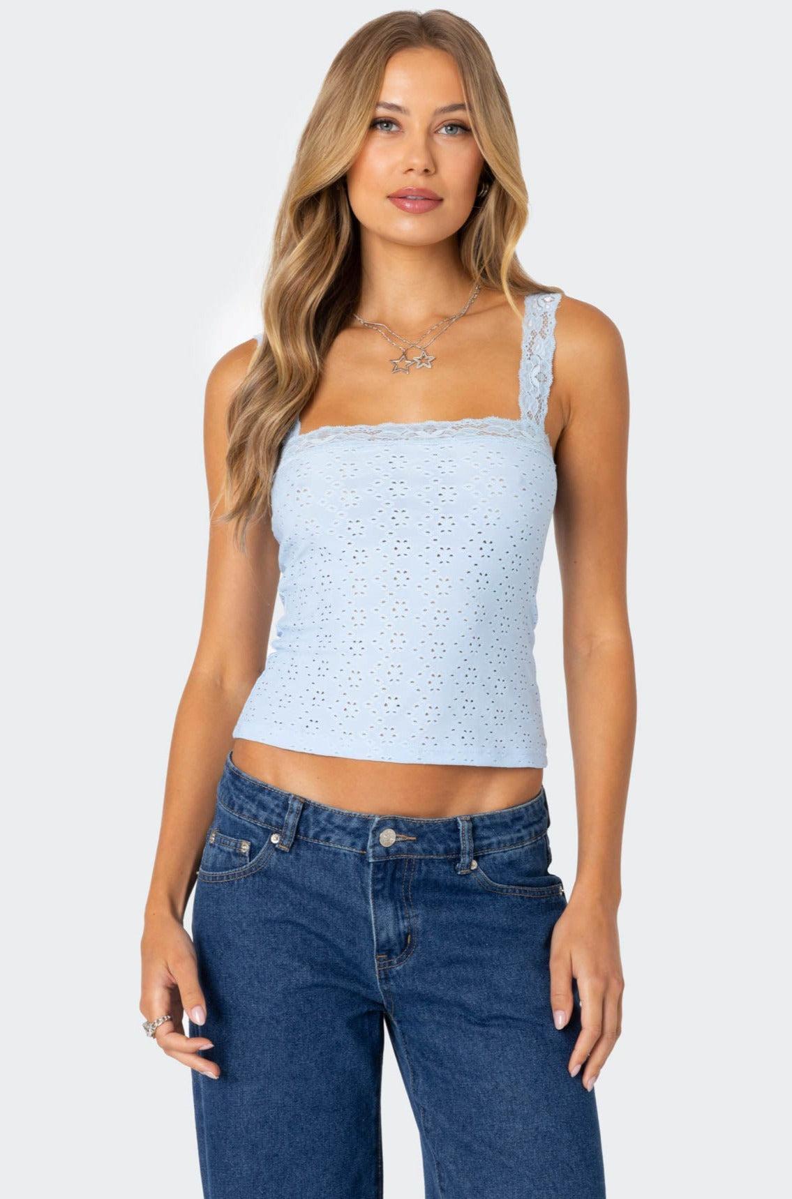 Virginia Lace Trim Eyelet Tank Top Product Image