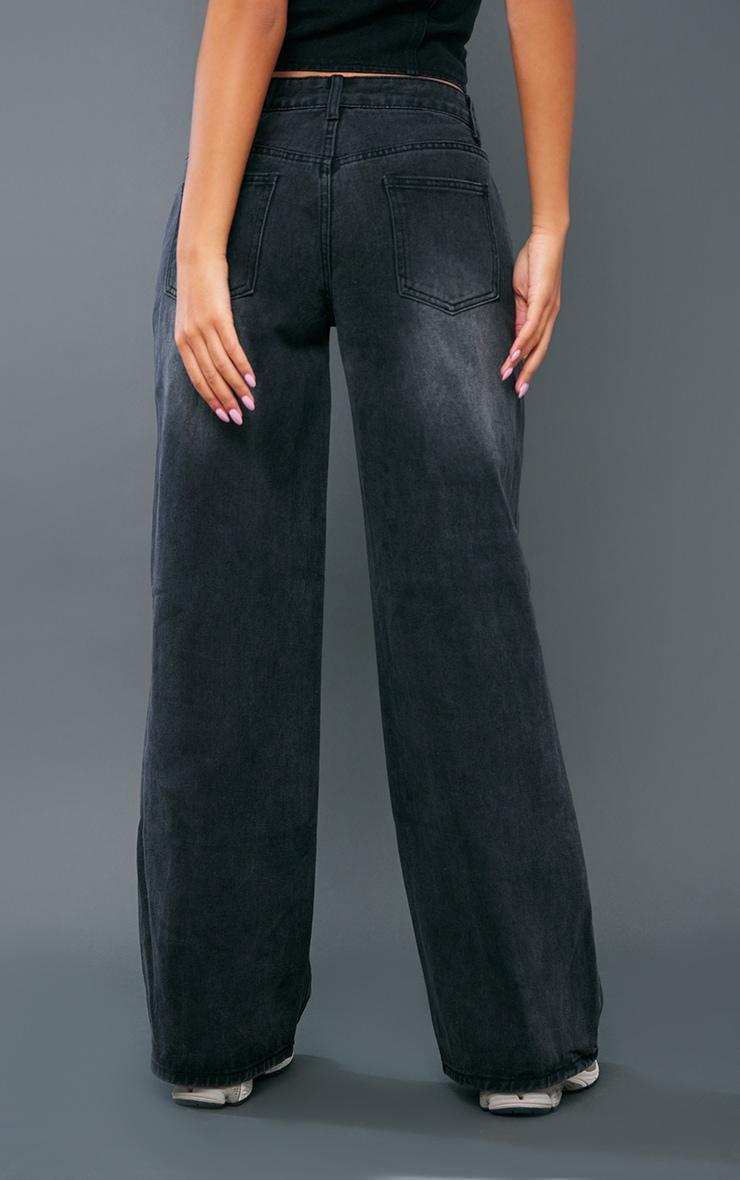 Tall Washed Black Low Rise Wide Leg Jeans Product Image