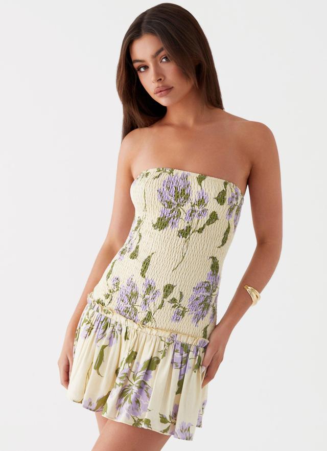 Break From Toronto Linen Mini Dress - Yellow Purple Floral Product Image