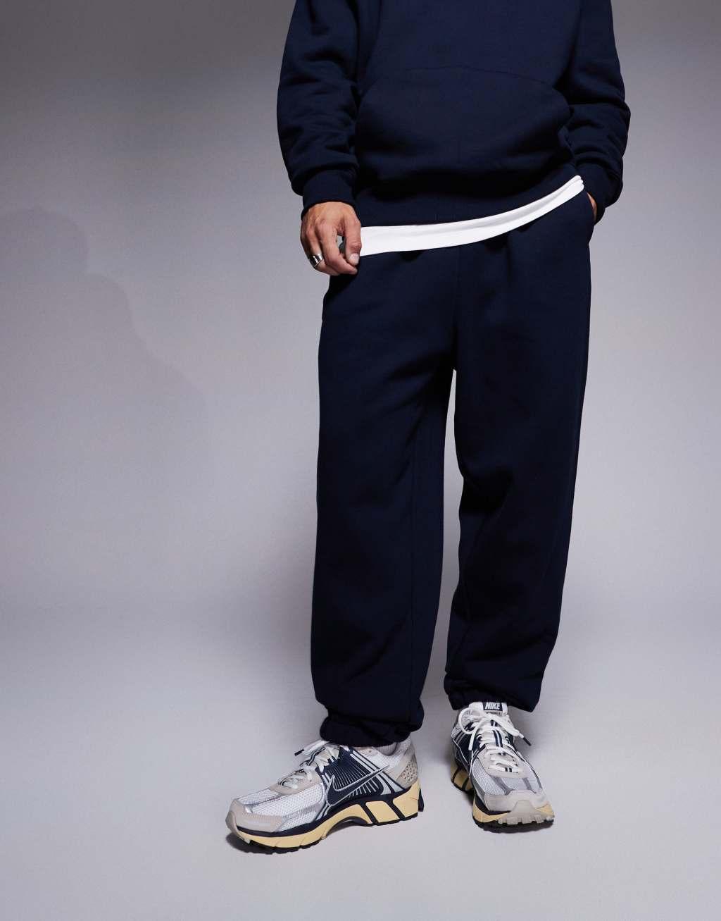 ASOS DESIGN premium heavyweight oversized sweatpants in navy Product Image