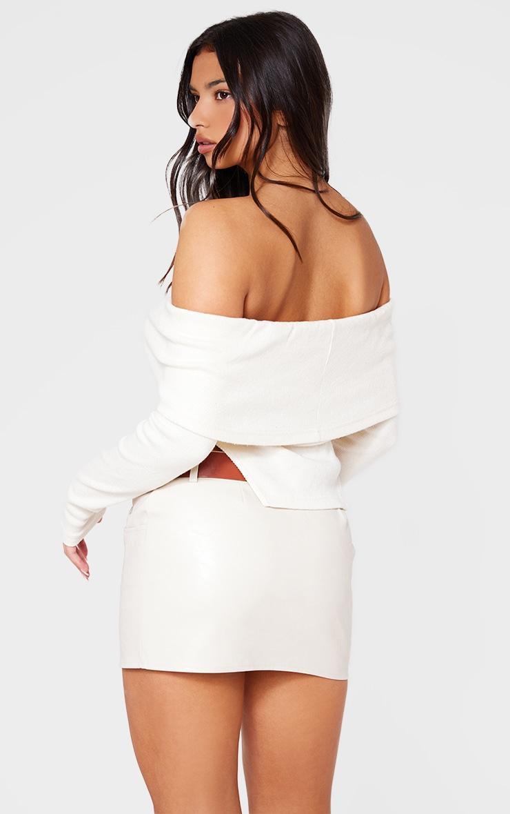  Cream Brushed Rib Fold Over Detail Long Sleeve Top Product Image