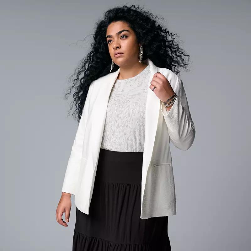 Plus Size Simply Vera Vera Wang Roll Tab Relaxed Blazer, Womens White Product Image