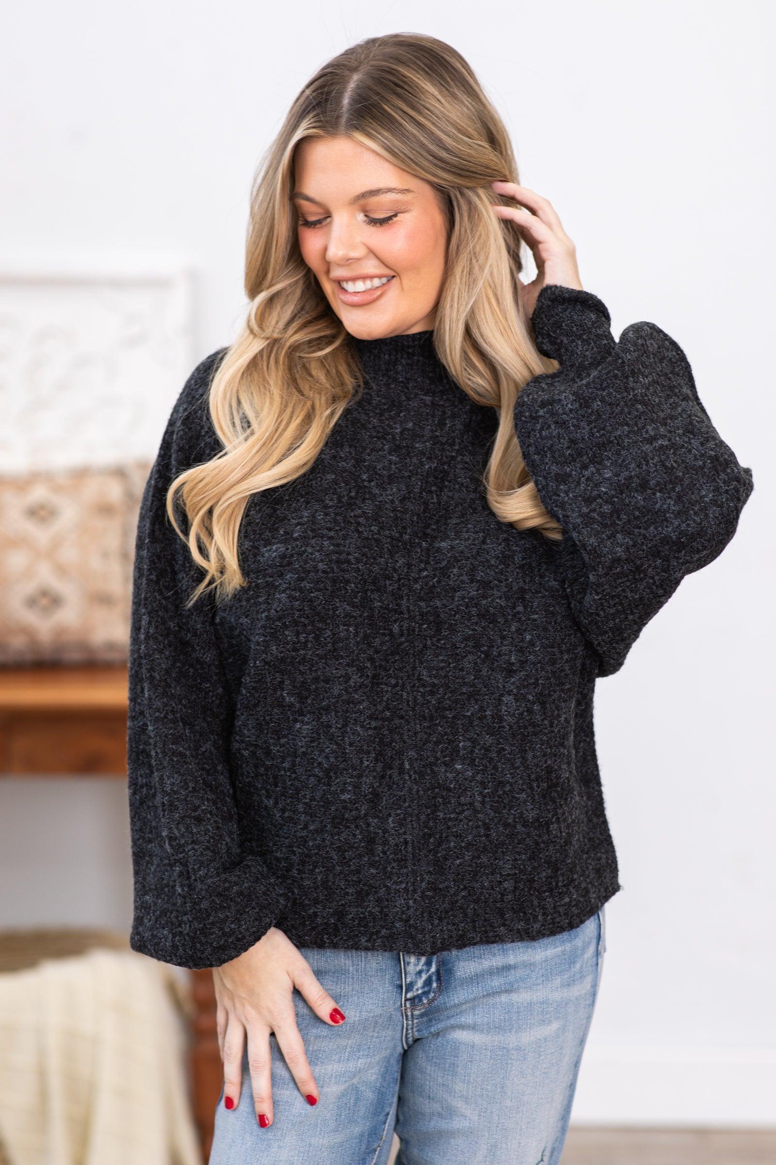 Black Balloon Sleeve Sweater With Seam Detail product image