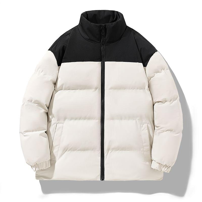 Mock Neck Two Tone Zip-Up Puffer Jacket Product Image