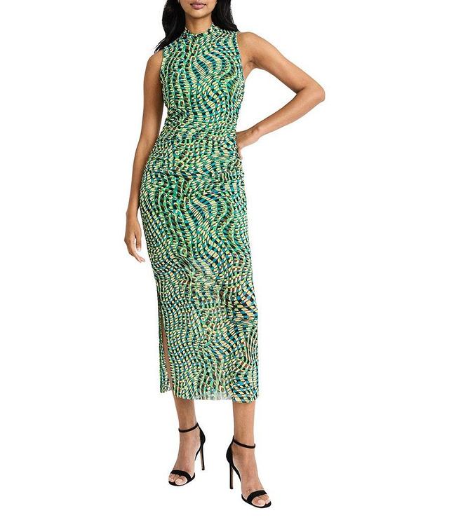 Donna Morgan Mesh Sheath Mock Neck Midi Dress Product Image