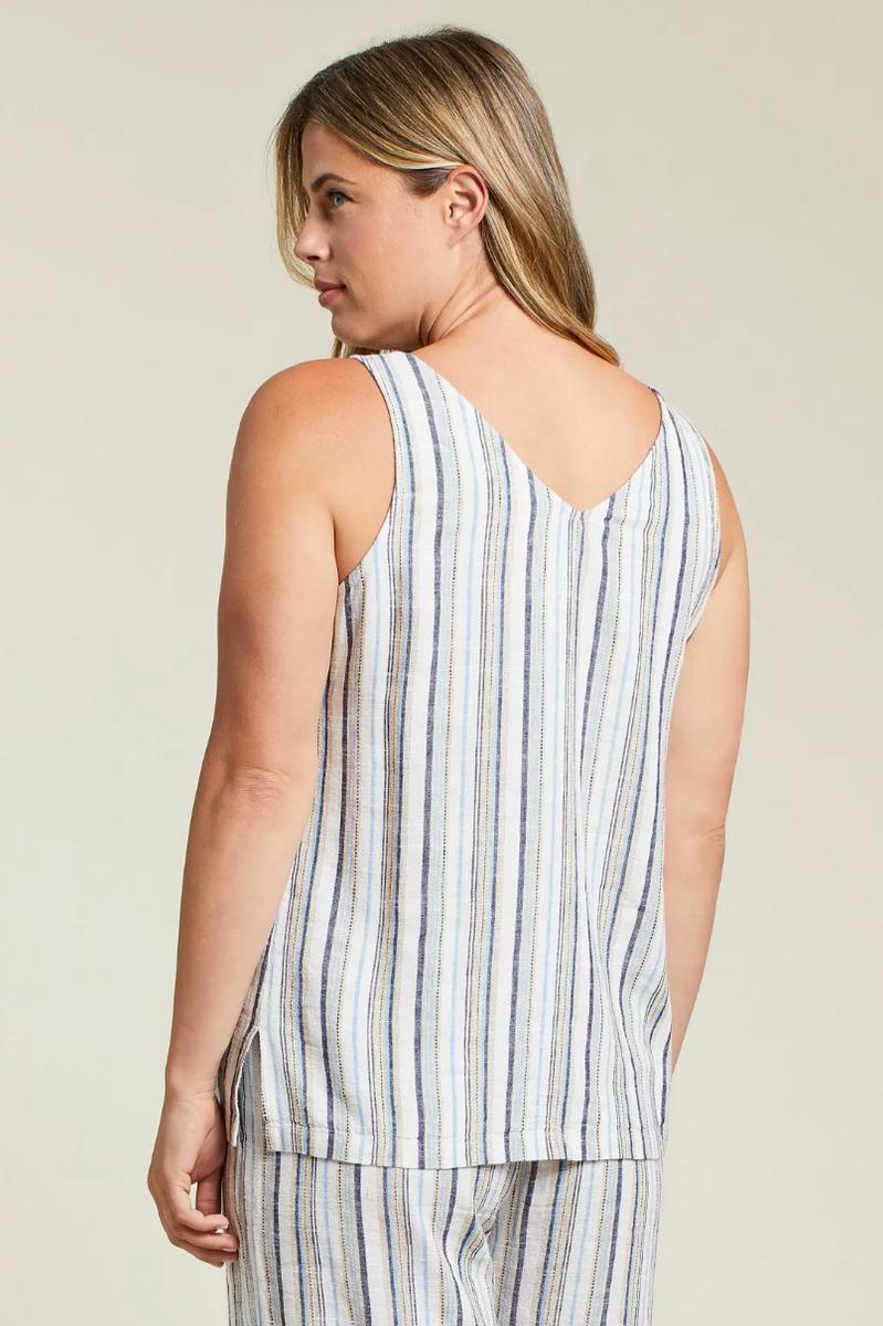 Linen Blend Striped Button-Down Tank Product Image