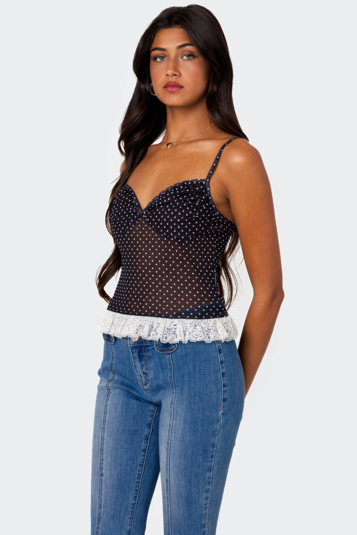 Polka Dot Cupped Mesh Top Product Image