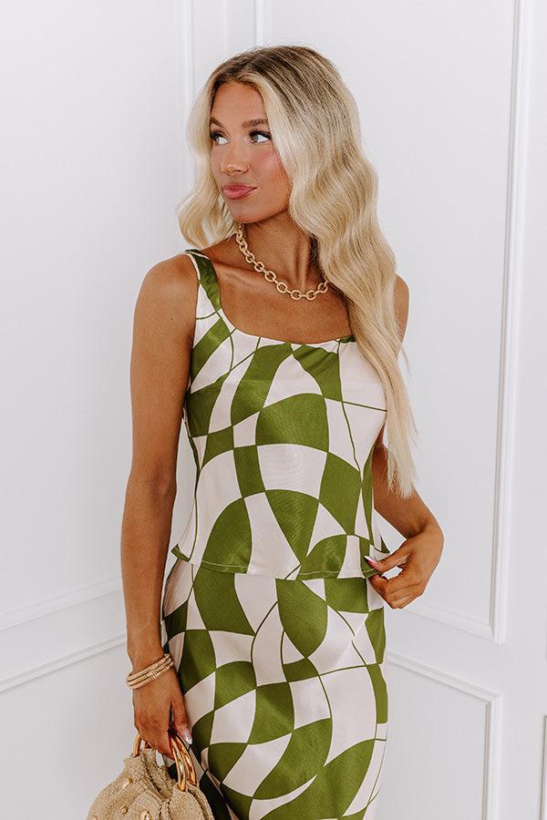 Versailles Vogue Satin Top in Olive Product Image