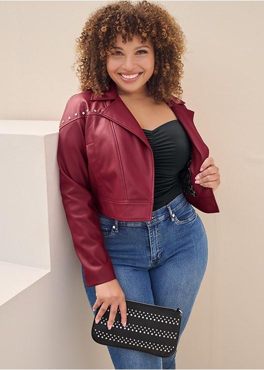 Faux-Leather Grommet Jacket Product Image