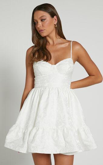 Kena Mini Dress - Jacquard Bustier Dress in White Product Image