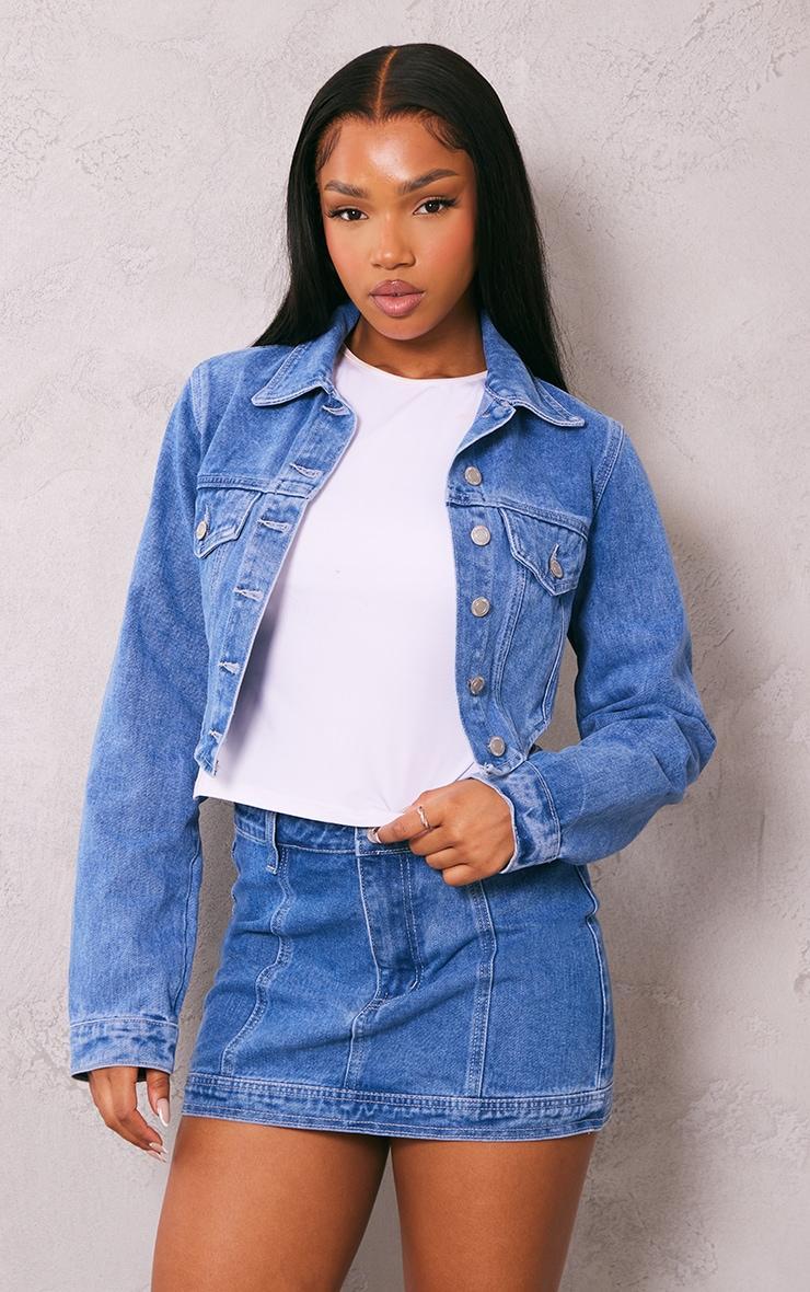 Mid Blue Wash Low Rise Denim Mini Skirt Product Image