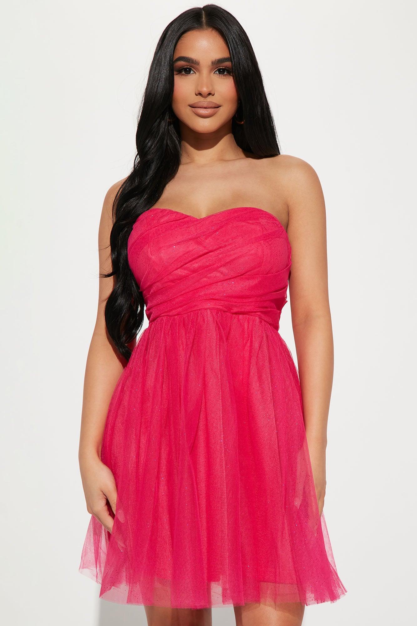 Tina Tulle Mini Dress - Hot Pink Product Image