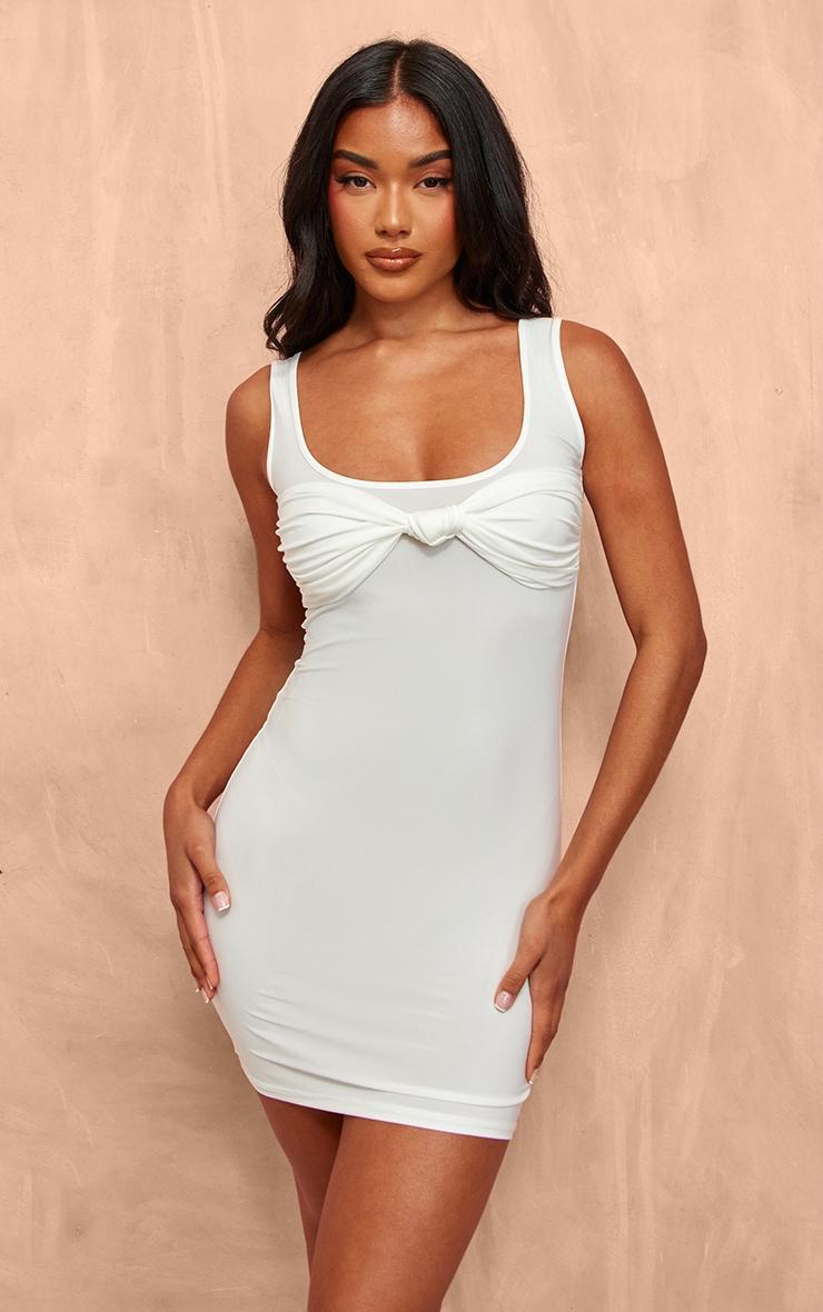 White Twist Bust Bodycon Dress Product Image