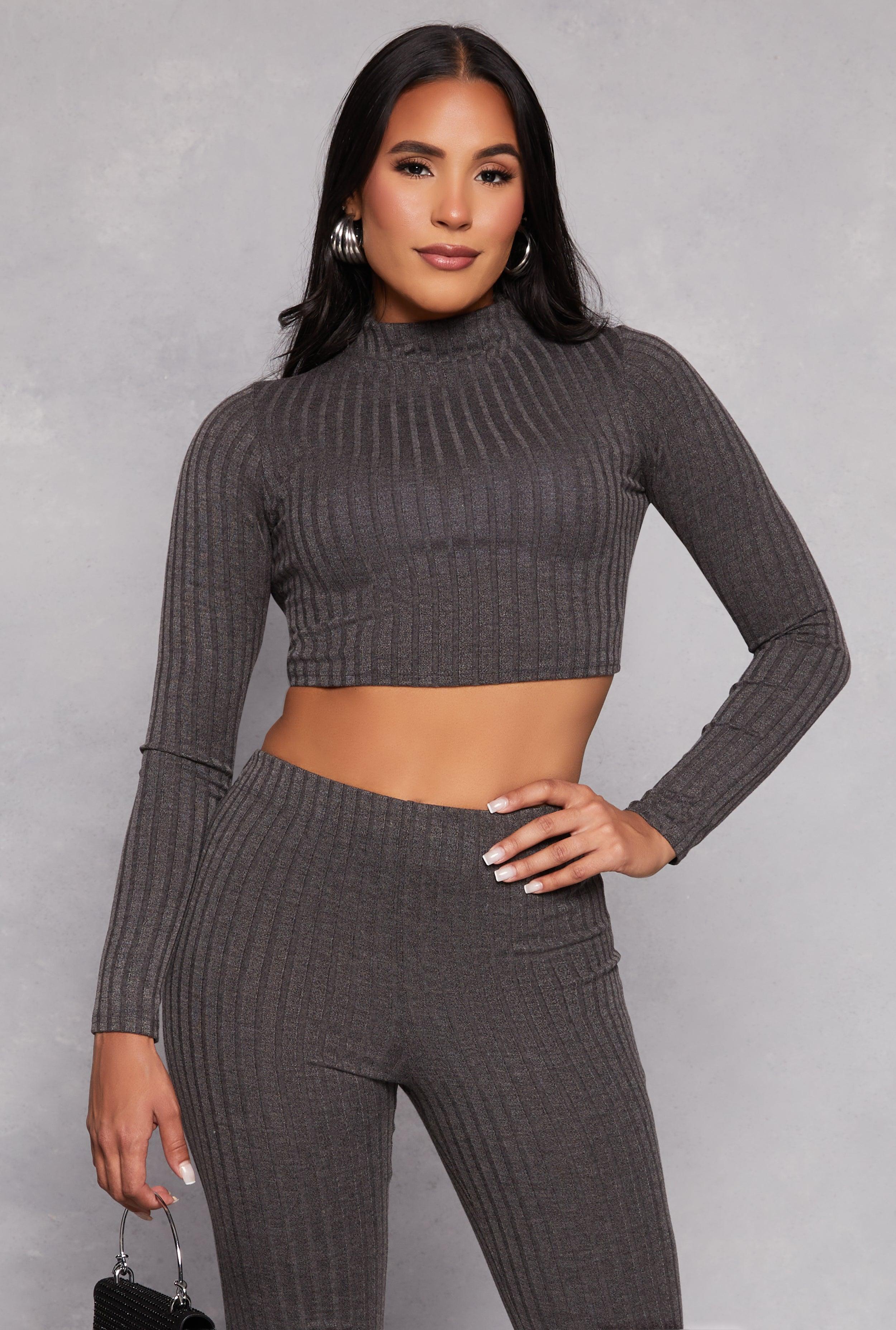 Womens Ribbed Knit Mock Neck Crop Top Product Image