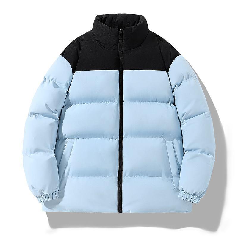 Mock Neck Two Tone Zip-Up Puffer Jacket Product Image