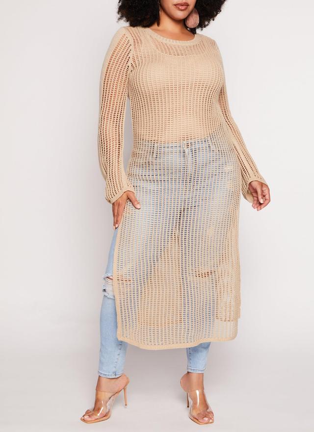 Womens Plus Size Crochet Side Slit Maxi Sweater Product Image