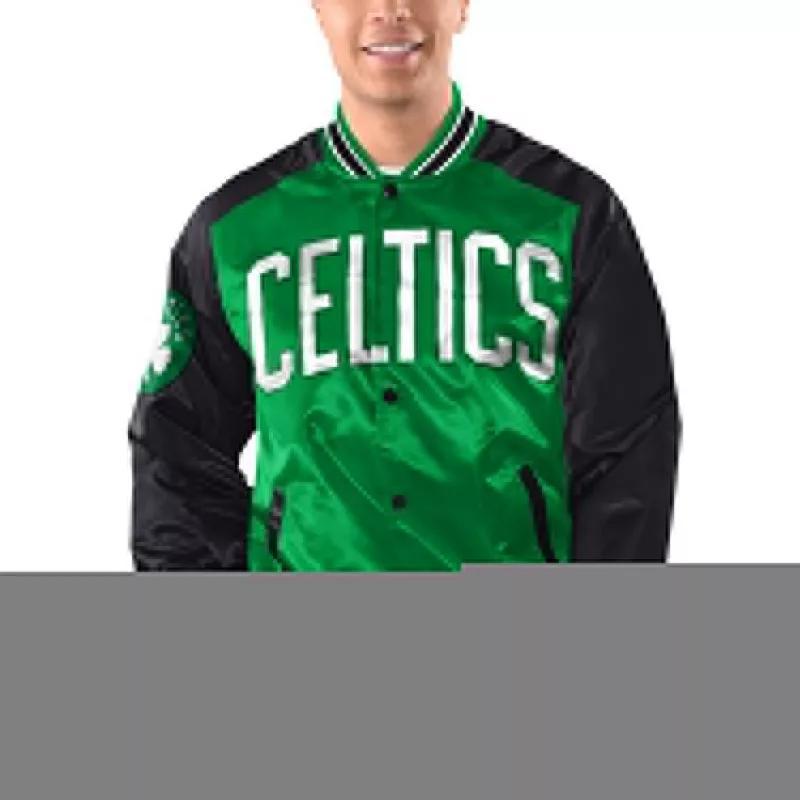 Mens Starter Kelly /Black Boston Celtics Renegade Satin Full-Snap Varsity Jacket Product Image