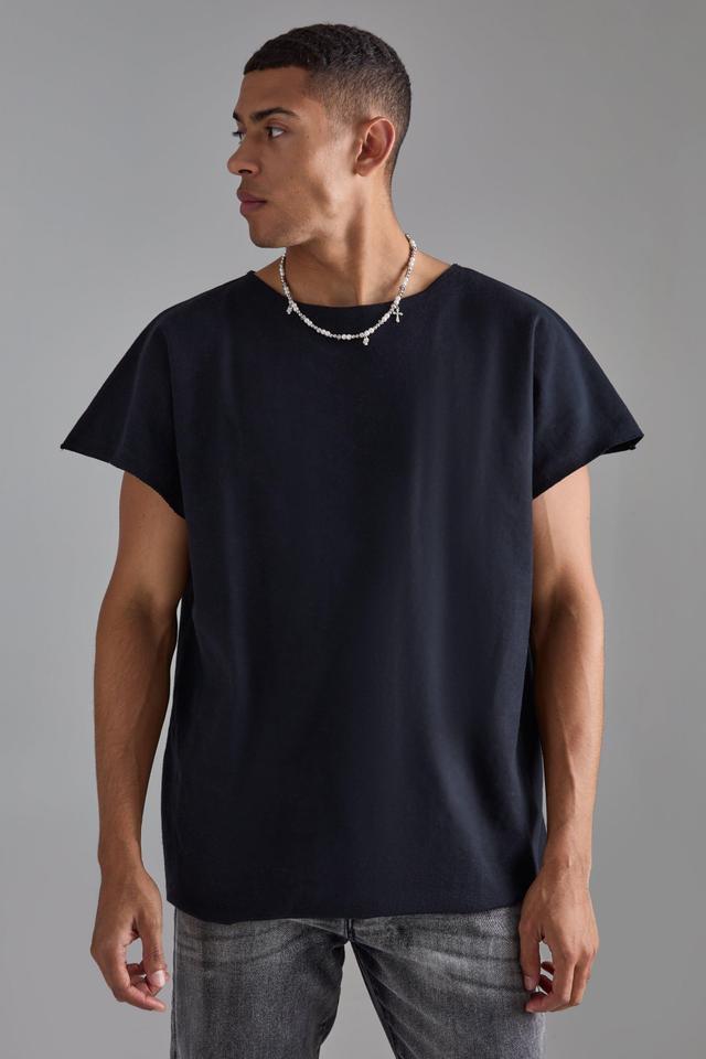 Oversized Cap Sleeve Slash Neck Loopback T-shirt | boohooMAN USA Product Image