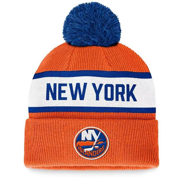 Mens Fanatics Branded Orange New York Islanders Fundamental Wordmark Cuffed Knit Hat with Pom Product Image