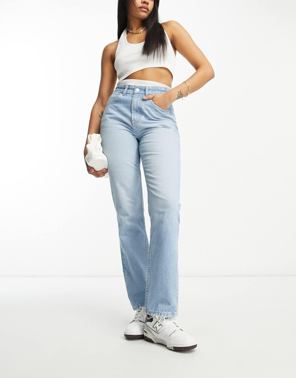 ASOS DESIGN Hourglass mid rise straight jeans in blue Product Image