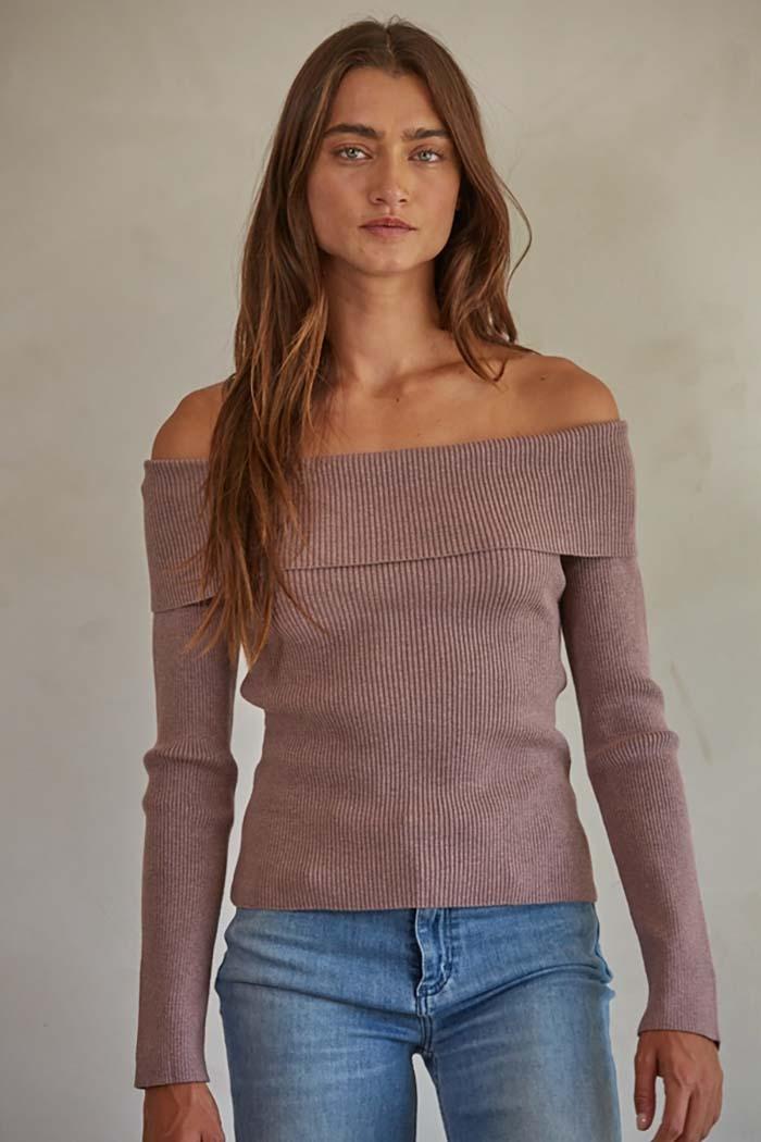 Ribbed Off Shoulder Sweater Product Image