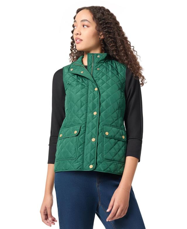 Jones New York Womens Quilted Patch Pocket Vest with Snaps and Zipper Jacket Product Image