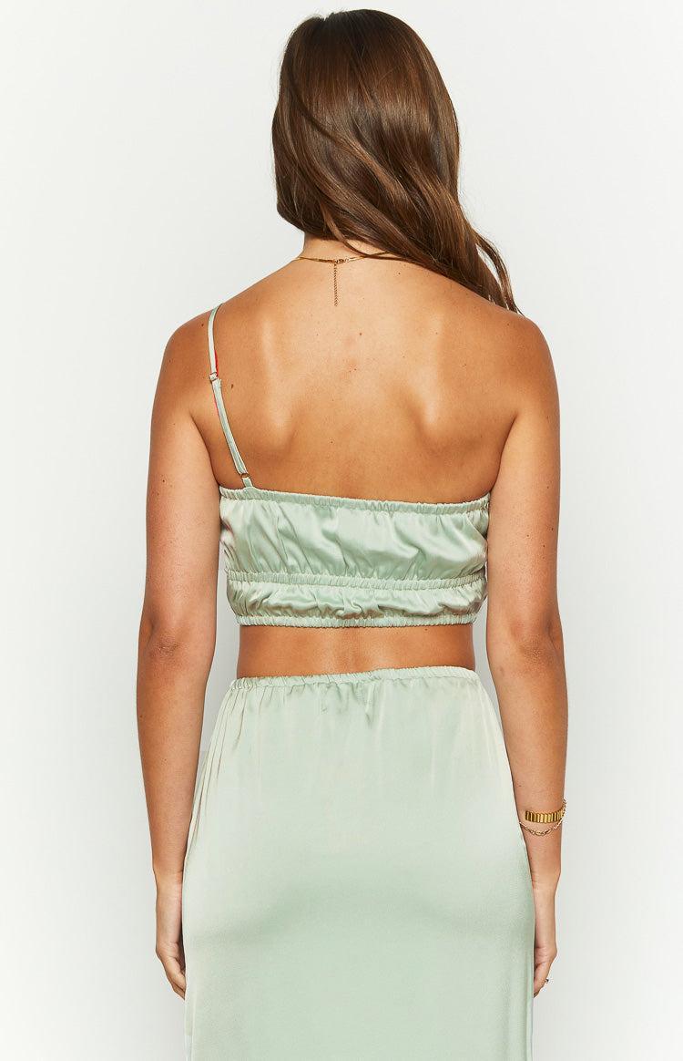 Lala Sage Satin Crop Top Product Image