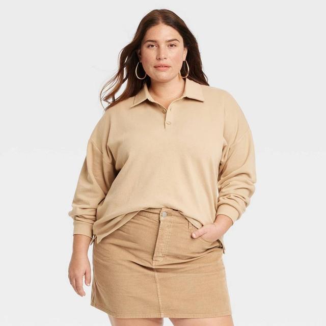 Womens Long Sleeve Polo Shirt - Universal Thread Tan XXL Product Image