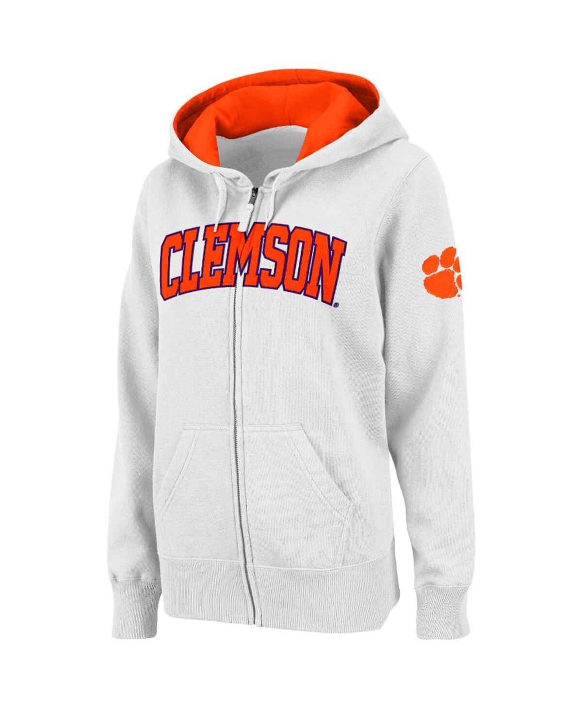 Womens Stadium Athletic White Clemson Tigers Arched Name Full-Zip Hoodie Product Image