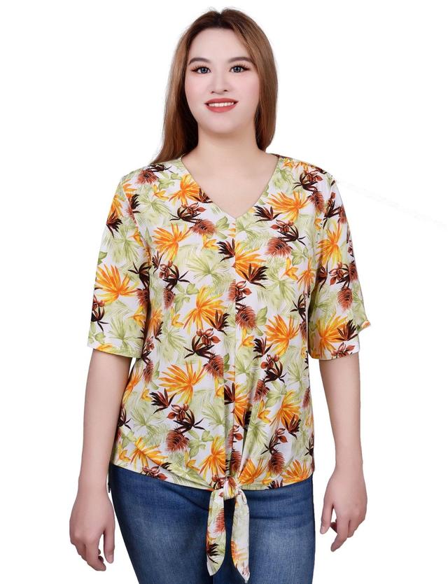 Elbow Sleeve Tie-Front Top - Petite Product Image