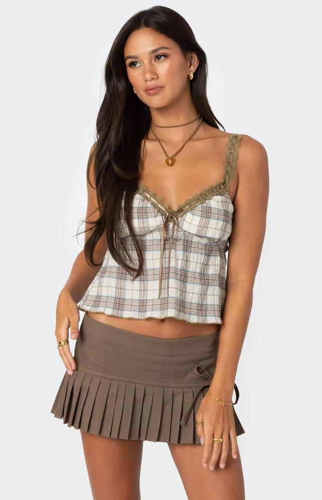 Edikted Women's Plaid Lace Trim Tank Top - Product Image