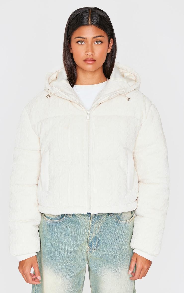 Oatmeal Cable Knit Puffer Coat Product Image