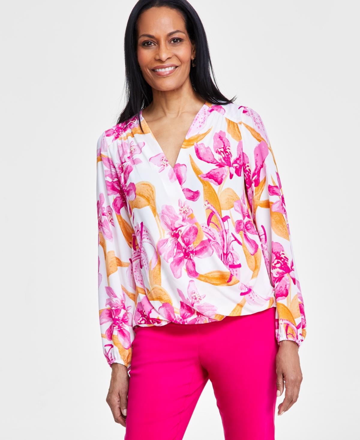 I.n.c. International Concepts Petite Printed Surplice Faux-Wrap Blouse, Created for Macys Product Image