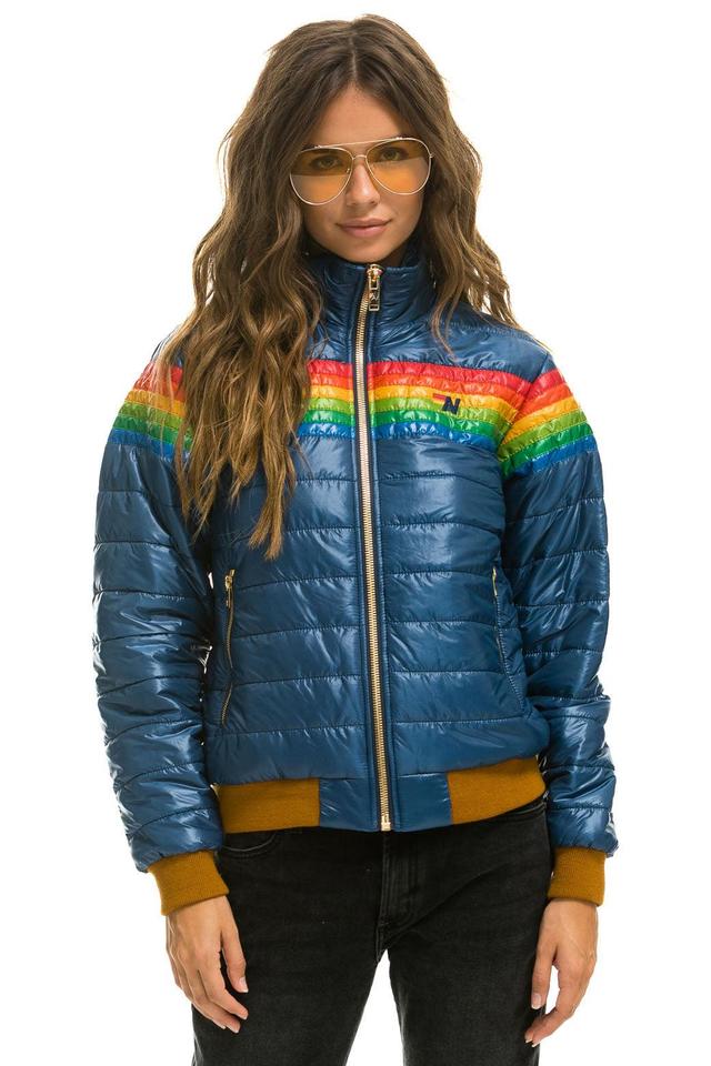 6 STRIPE RAINBOW SLEEVE JACKET -  GLOSSY DEEP BLUE Female Product Image