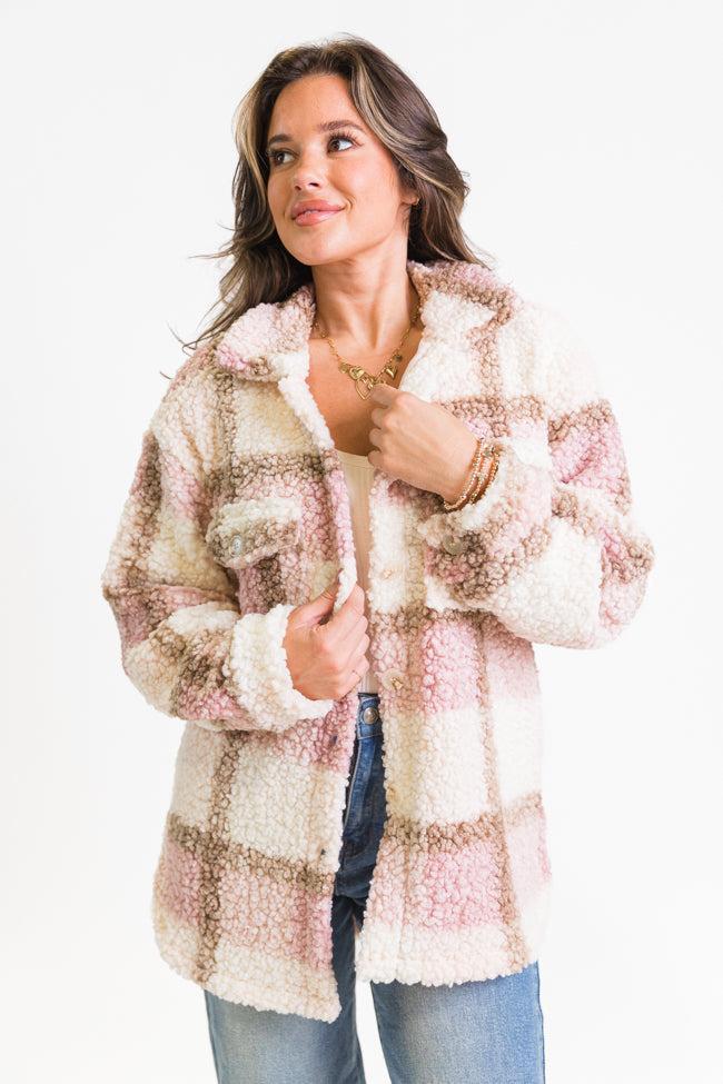 Beloved Memories Pink Plaid Sherpa Shacket Product Image