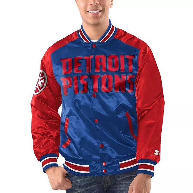 Mens Starter Royal/Red Detroit Pistons Renegade Satin Full-Snap Varsity Jacket Product Image