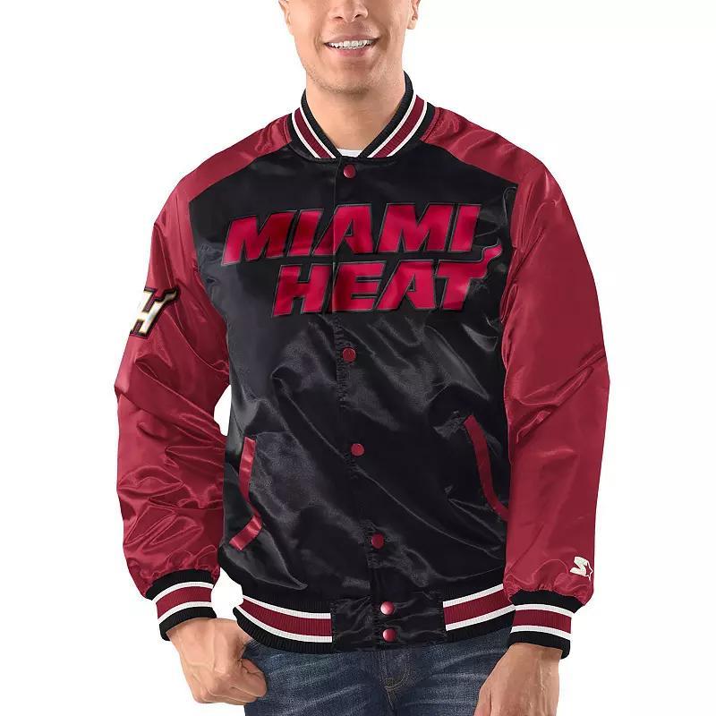 Mens Starter /Red Miami Heat Renegade Satin Full-Snap Varsity Jacket Product Image