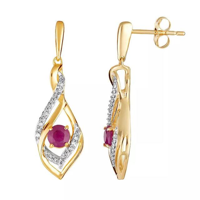 10k Gold Ruby & 1/8 Carat T.W. Diamond Drop Earrings, Womens Product Image