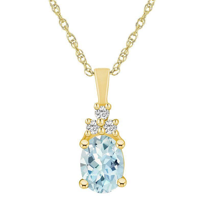 Alyson Layne 14k Gold Oval Aquamarine & 1/10 Carat T.W. Diamond Pendant Necklace, Womens Product Image