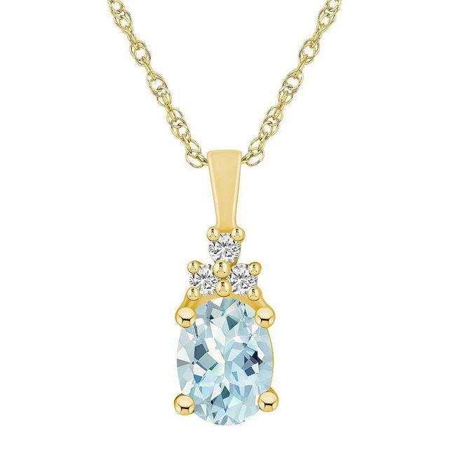 Alyson Layne 14k Gold Oval Aquamarine & 1/10 Carat T.W. Diamond Pendant Necklace, Womens Product Image