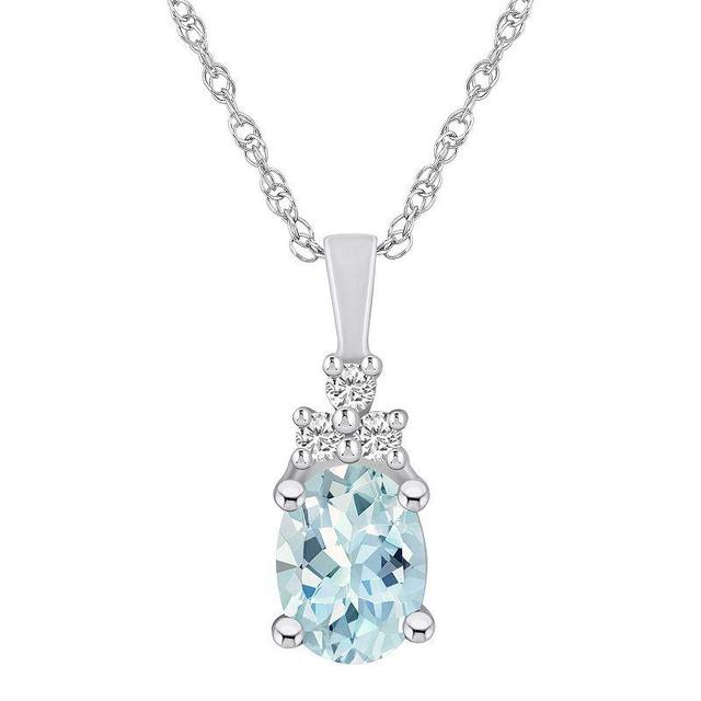 Alyson Layne 14k White Gold Oval Aquamarine & 1/10 Carat T.W. Diamond Pendant Necklace, Womens Product Image