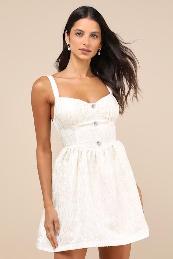 Charmingly Precious Cream Pleated Textured Bustier Mini Dress Product Image