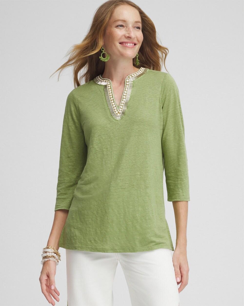 Women's Linen Embellished Tunic Top Product Image